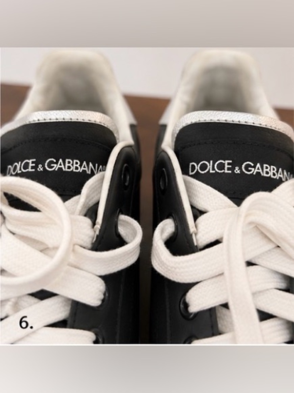 Dolce & Gabbana Black Leather Low-Top Sneakers with White Accents - Picture 3 of 6